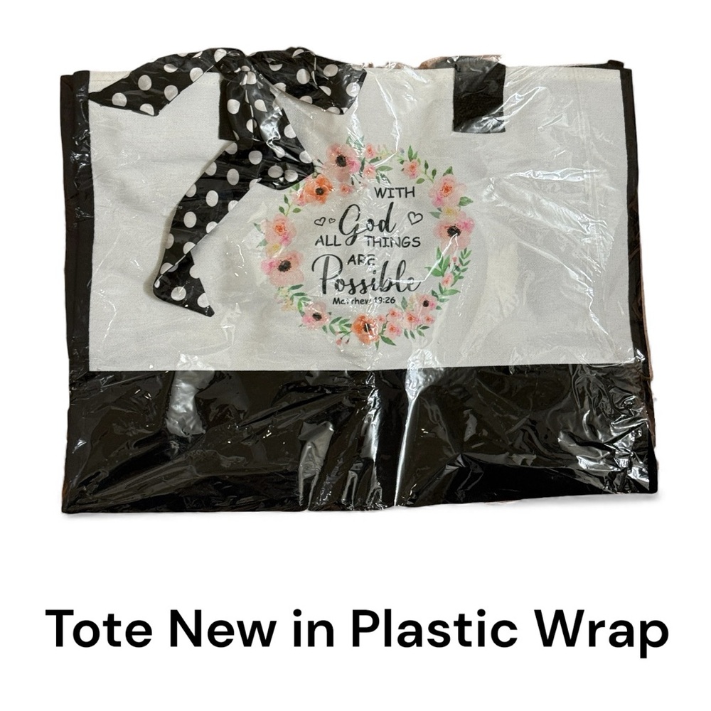 NEW! Gift Ready Inspirational Floral Tote Bag “With God All Things Are Possible”
